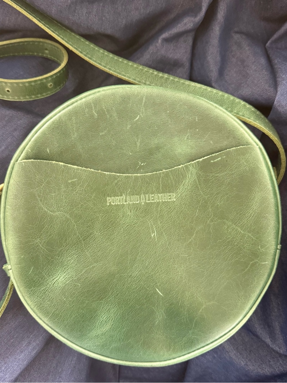 Portland Leather Round Crossbody - Olive Green